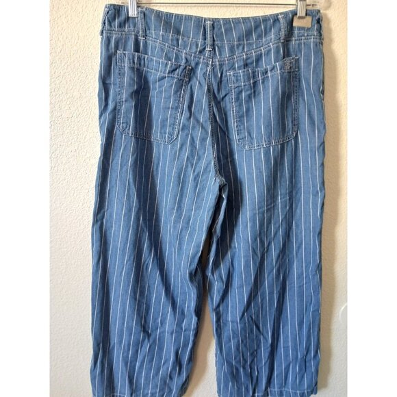 Seven7 Womens Pants 14 Pinstriped Wide Leg Cropped Chambray Patch Pocket Beachy - Picture 2 of 16